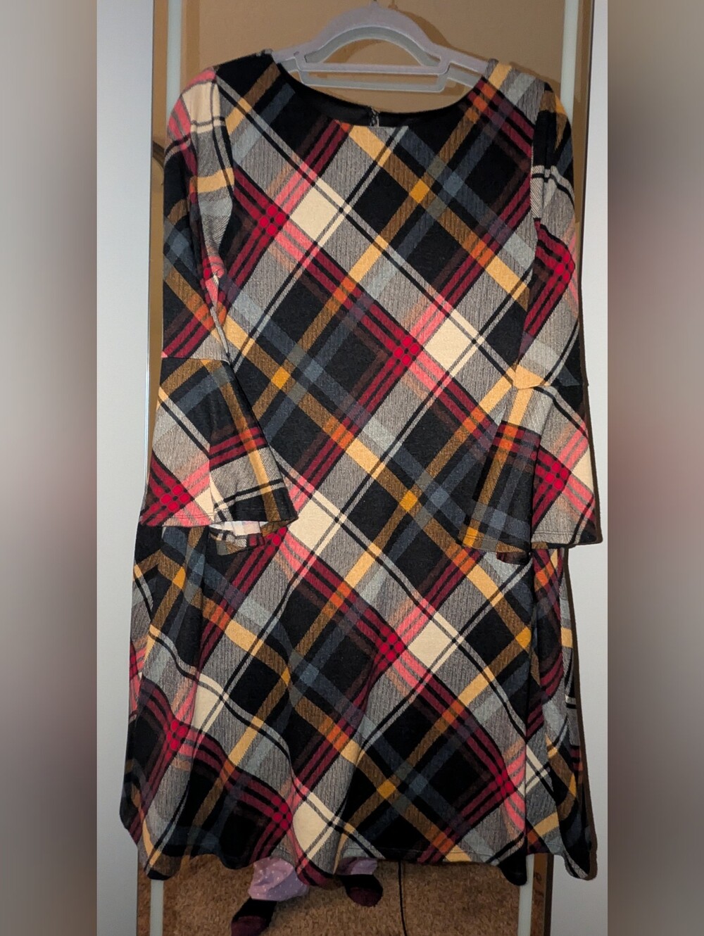 JH Collectibles Black, Pink & Mustard Plaid A-Line Dress